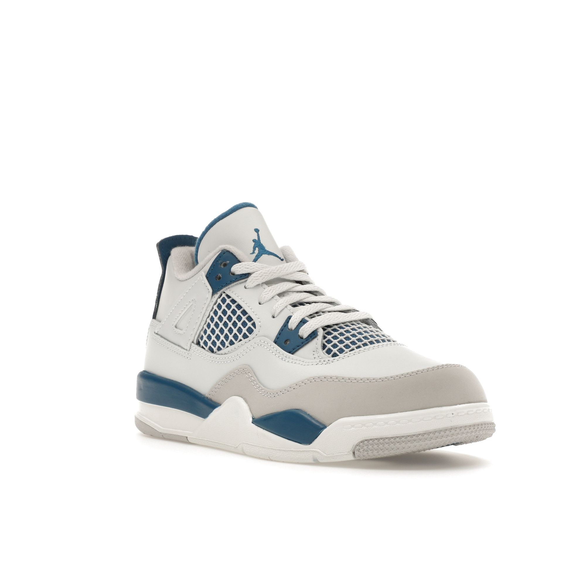 Детские кроссовки Air Jordan 4 Retro PS Military Blue 2024 Бело-белые Нейтрально-серые — фото 3