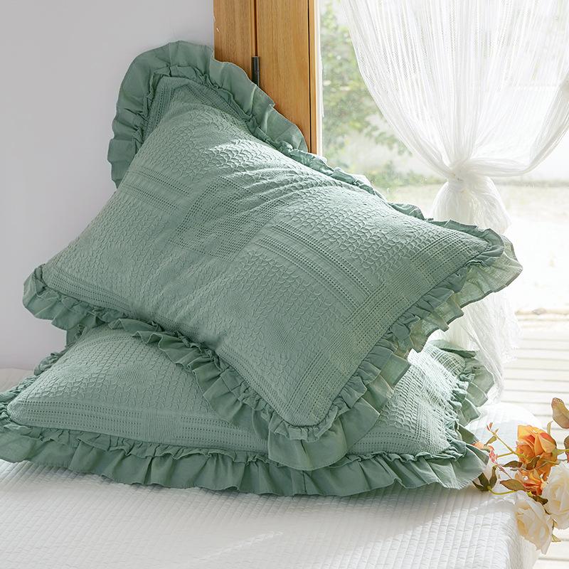 45x75cm Solid Color Cotton Pillowcase Adult Home Double-layer Lotus Leaf Lace Pillow Core Cover Enlarge Widen Fix The Non Displaced Pillow Covers