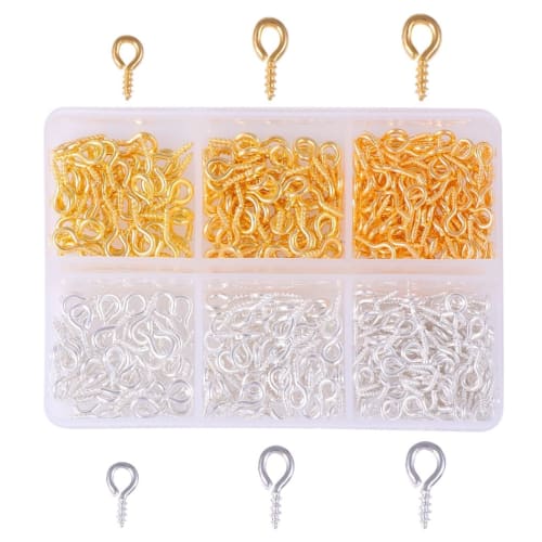 HappyHome Eyelets, Screw Eyelets, Approximately 420 Pieces, for Jewelry Making, Handmade Crafts, DIY, and Crafts, Includes Small Case (Gold x Silver)