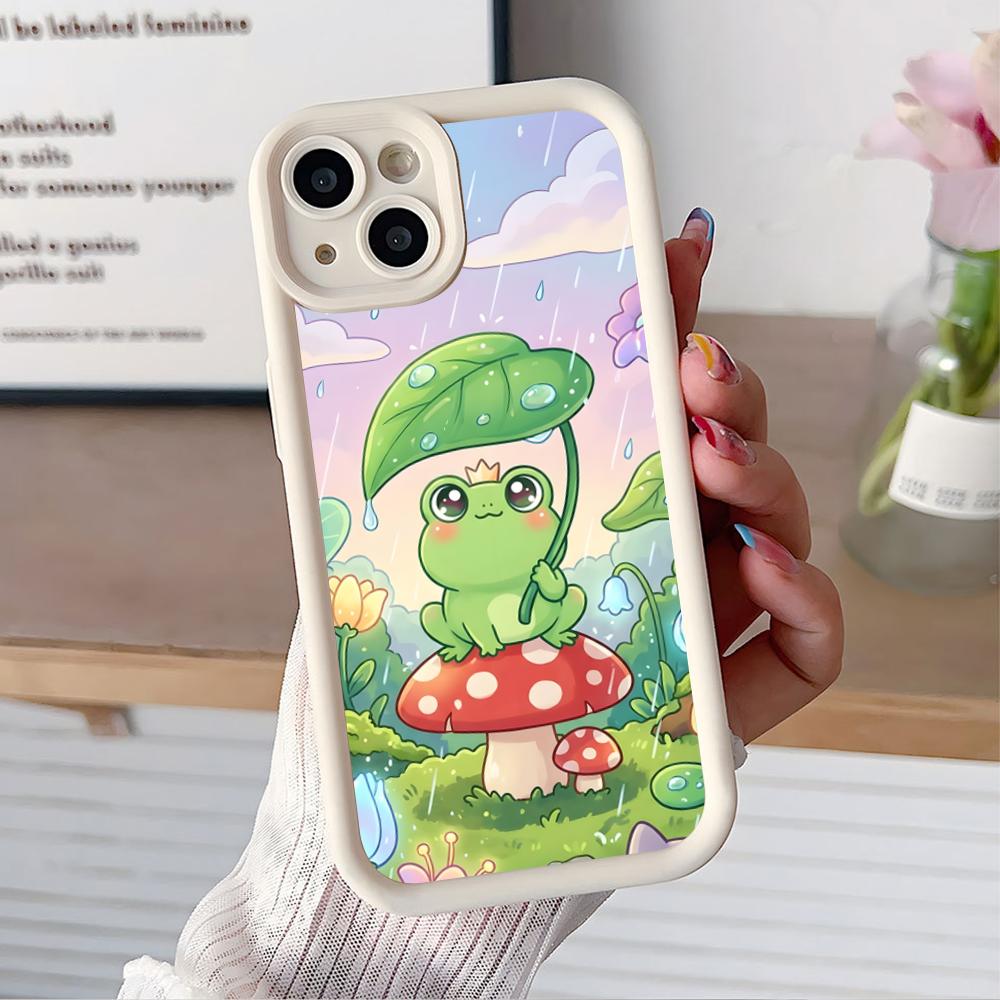 

Kawaii Frog Phone Case for iPhone 17 16 15 14 13 12 11 Air Pro Max Plus White Soft TPU Shockproof Cover iPhone 15