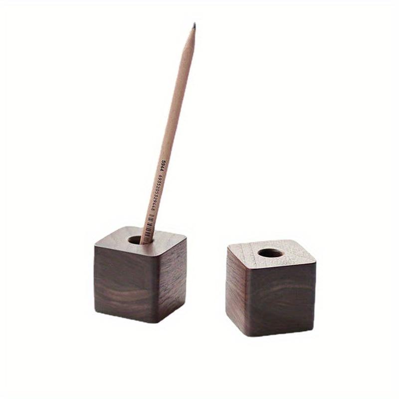 1pc Walnut Wood Beech Pen Holder Pen Container For Desk Stationery Storage Creative Square Shape Pen Hole Pencil Slot Pencil Stand