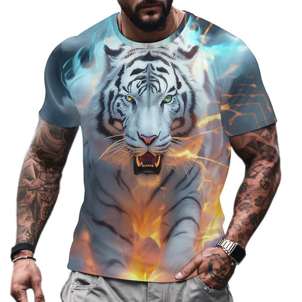 Summer 2025 3d Tiger Print T-shirts For Men Short Sleeve Tees Summer Quick Dry Pullover Top Loose Oversized Man Fashion Men Tees