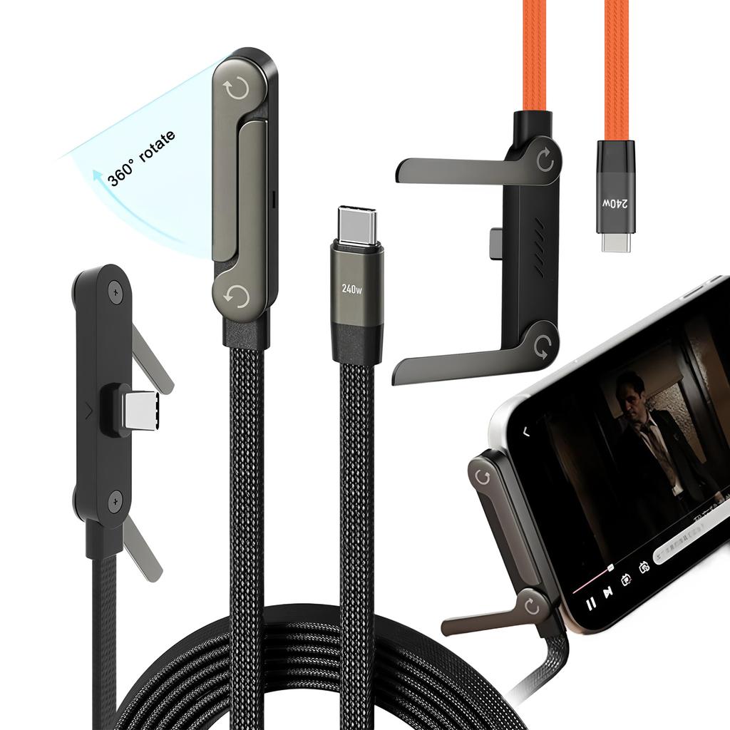 Braided USB C Cable PD Fast Charging With Foldable Phone Holder For iPhone 15 16 17 Samsung Xiaomi Type C Charger Cable