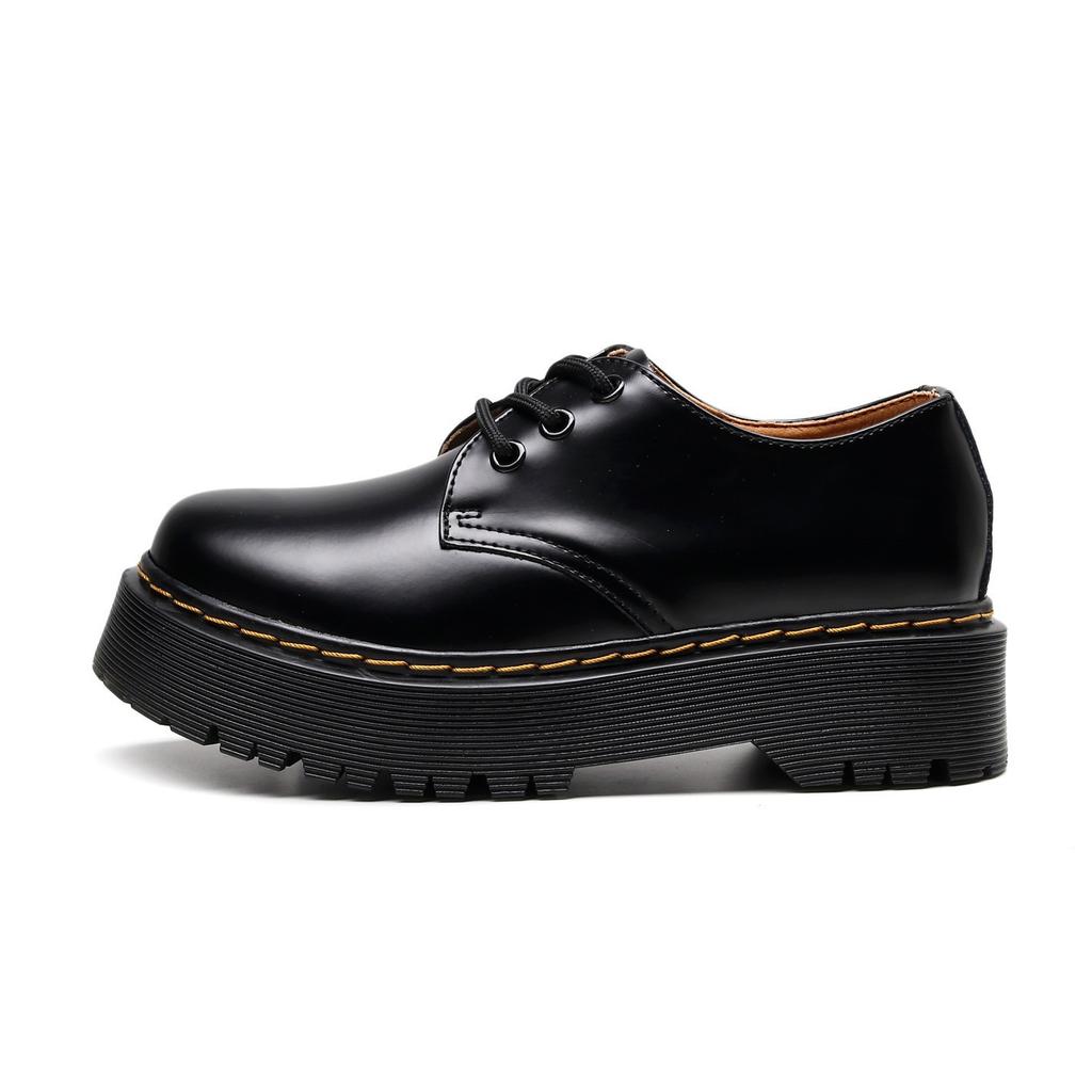 Thick-soled holes, small leather shoes, low-top, genuine leather British round head, casual student muffin bottom, short boots.