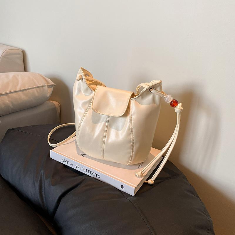 Niche Design Pumpkin Bag High Value Sense Beaded Bucket Bag Simple Literary Style Shoulder Messenger Bag Tote Bag