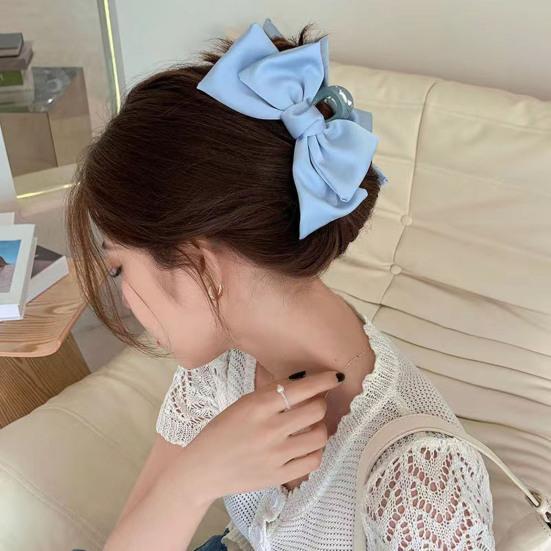 Women Hair Claw Anti-slip Elastic Spring Strong Claw Big Bow-knot Double Layers Hair Decoration Solid Color Princess Style Hair Gripper Hair