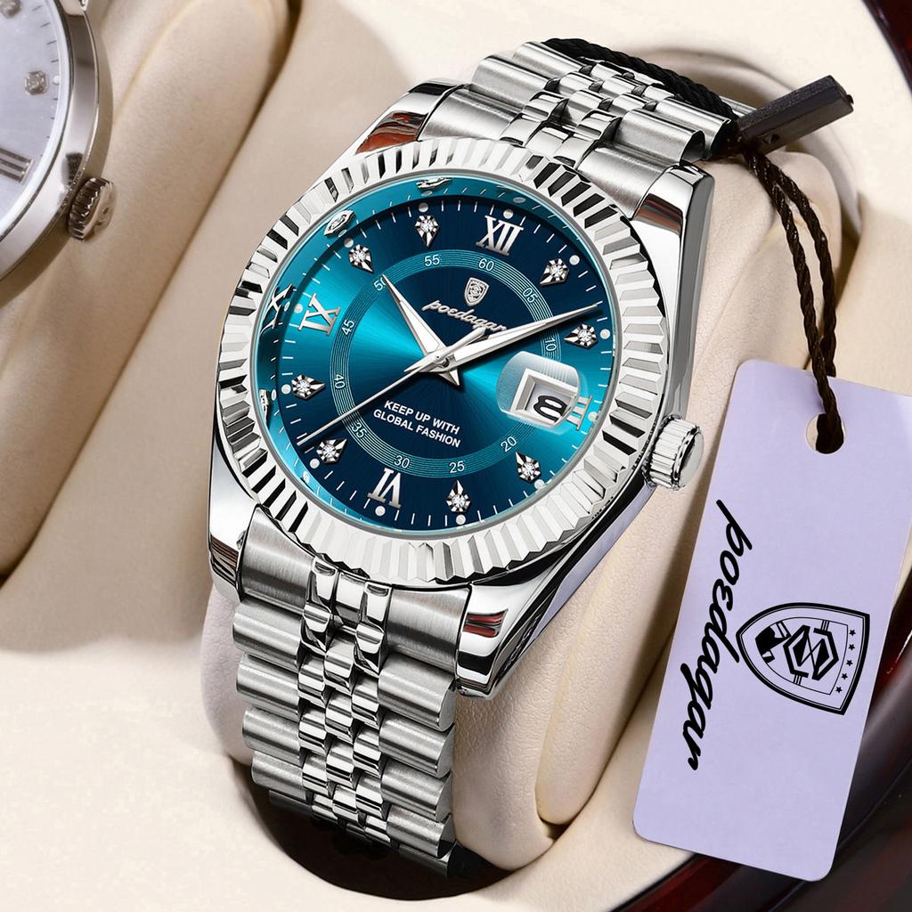 POEDAGAR Top Luxury Couple's Watches Luminous Date Classic Watches For Couple Quartz Stainless Steel Couple Watch Lovers Set+Box