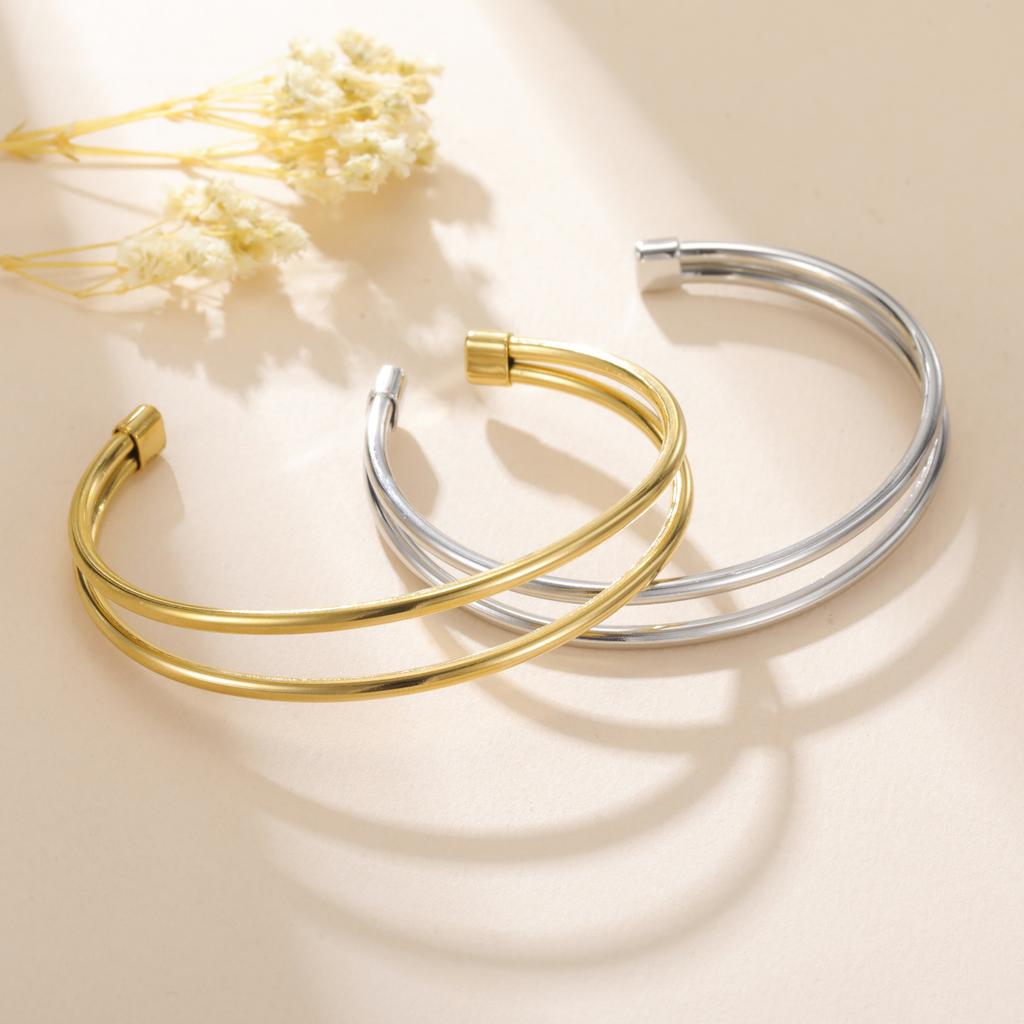 Cazador Minimalist Gold Plated Cuff Bracelets Stainless Steel Adjustable Women's Hand Bracelets Waterproof Jewelry Party Gift