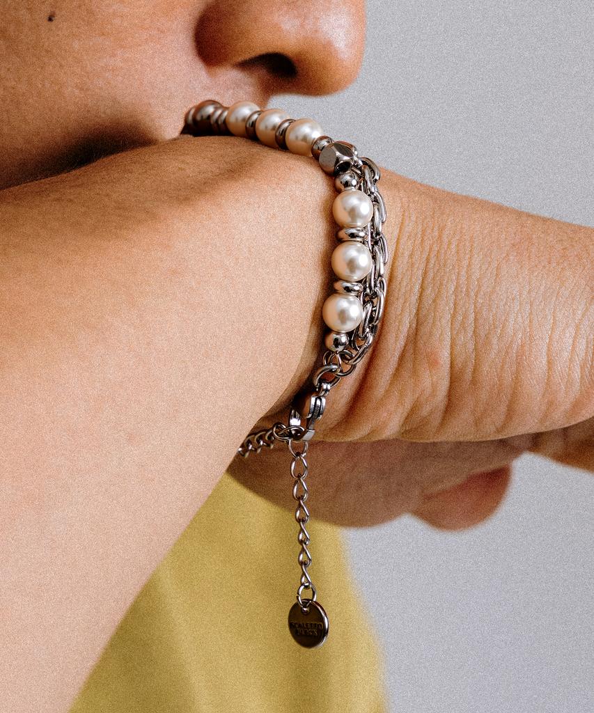 Scalettoblack Urm014 Layered Chain & Stone Bracelet