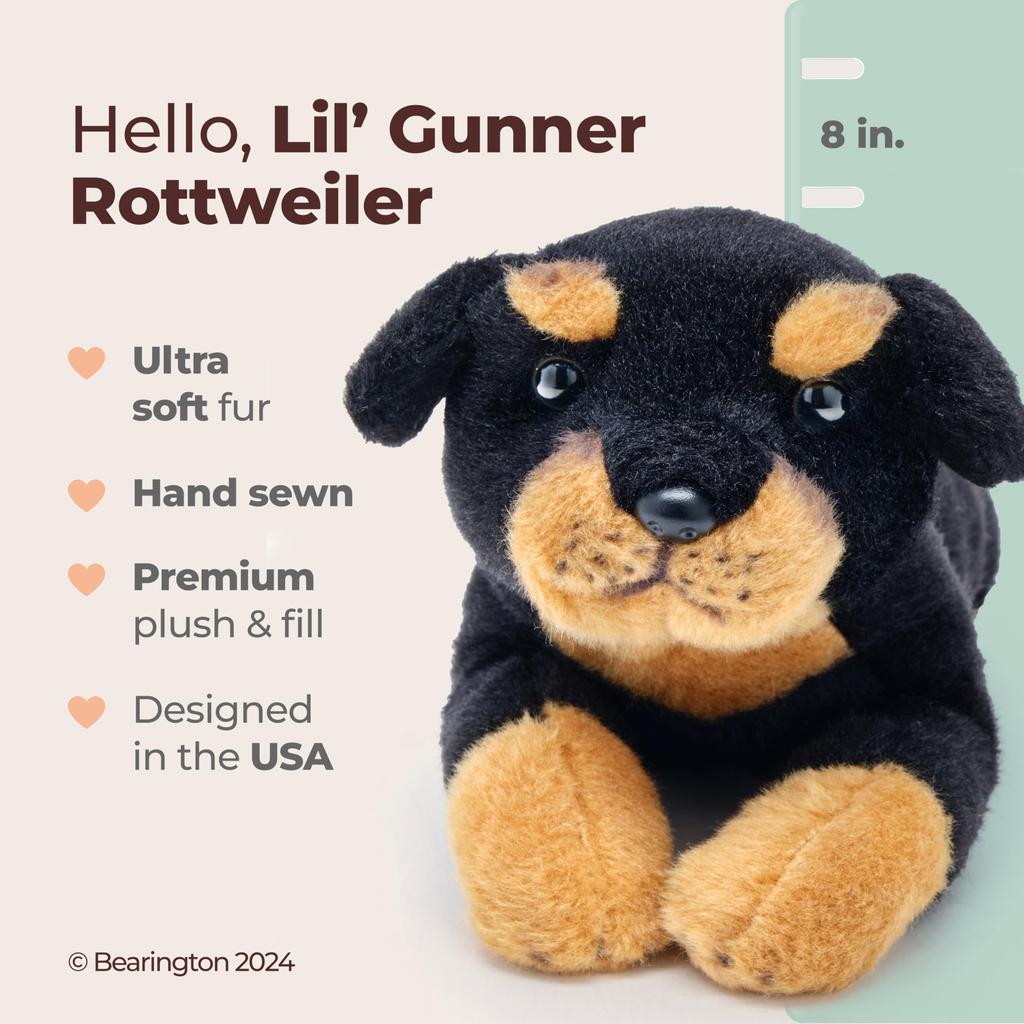Bearington Gunner Rottweiler Plush Stuffed Dog Lil' Toy, 8-inch
