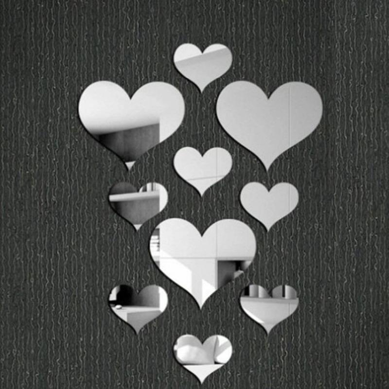 

Acrylic Love Heart Mirror Wall Sticker Set - Creative 3D Heart-Shaped Living Room Background Wall Decoration Small Mirror