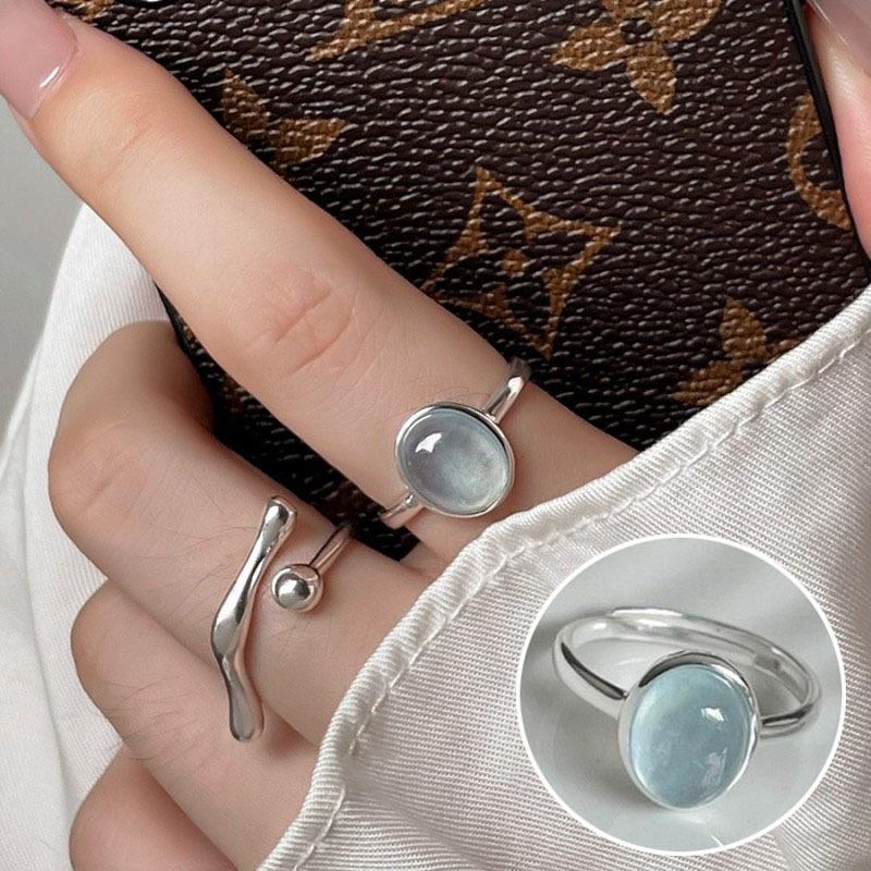 Elegant S925 Silver-Plated Light Blue Open Ring for Women - Versatile, Fashionable, and Luxurious Index Finger Design.