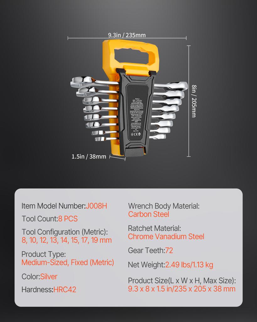 SucceBuy 8/16PCs Combination Wrench Set Ratcheting Wrench Organizer Rack Cr-V Steel Wrench Set Metric Ideal General Household
