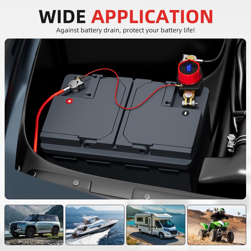Top Post Battery Disconnect Switch 12V-48V with LED Voltmeter DC 5-60V Battery Kill Switch On/Off Battery Cut Off Switch For Car