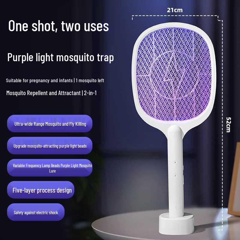 USB Rechargeable 3-in-1 Electric Mosquito Swatter: Portable, Handheld, Wall-Mount for Home & Outdoors.
