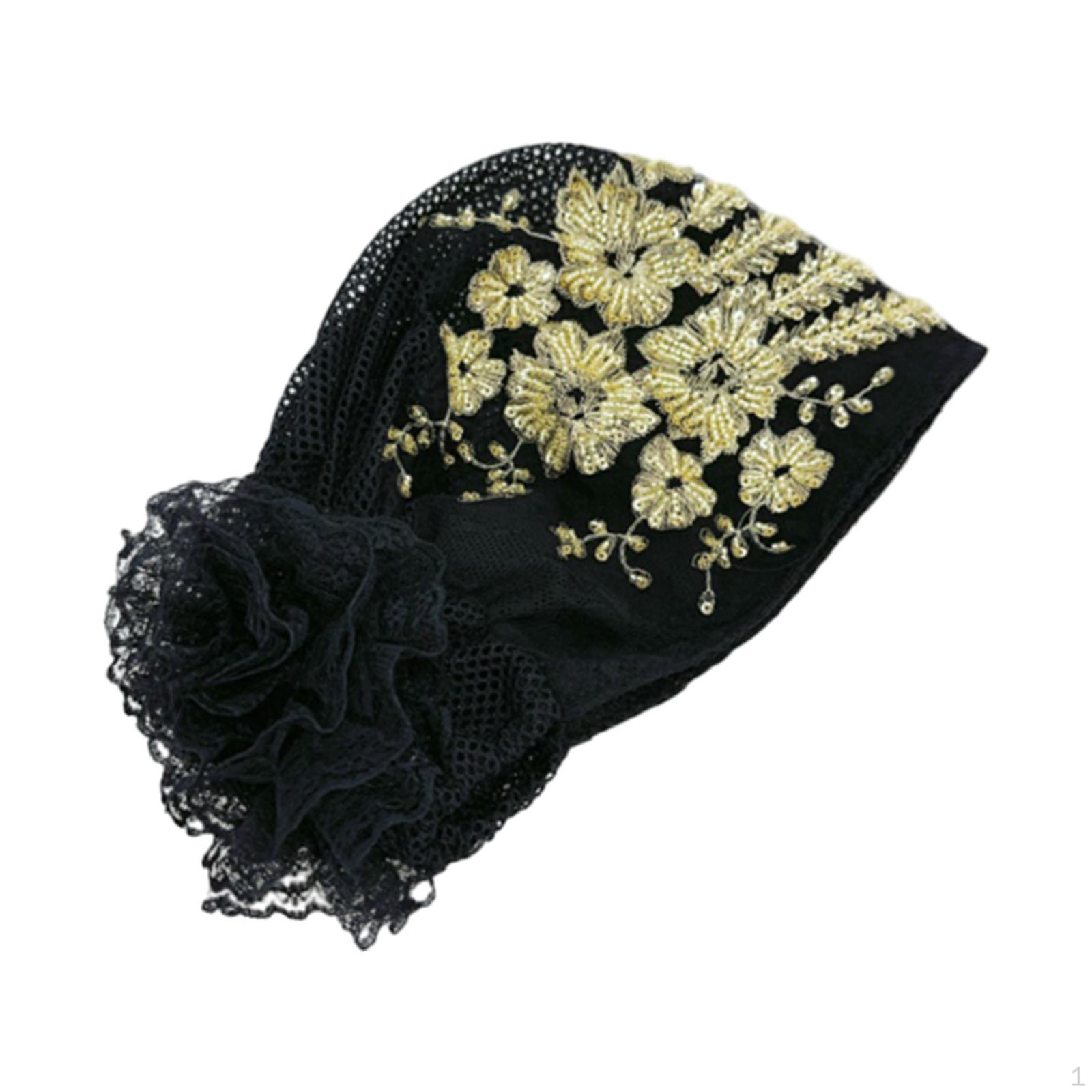 

Мусульманский хиджаб для женщин Цветочный тюрбан Покрытие от выпадения волос Легкий головной убор Головной платок Шарф чёрный