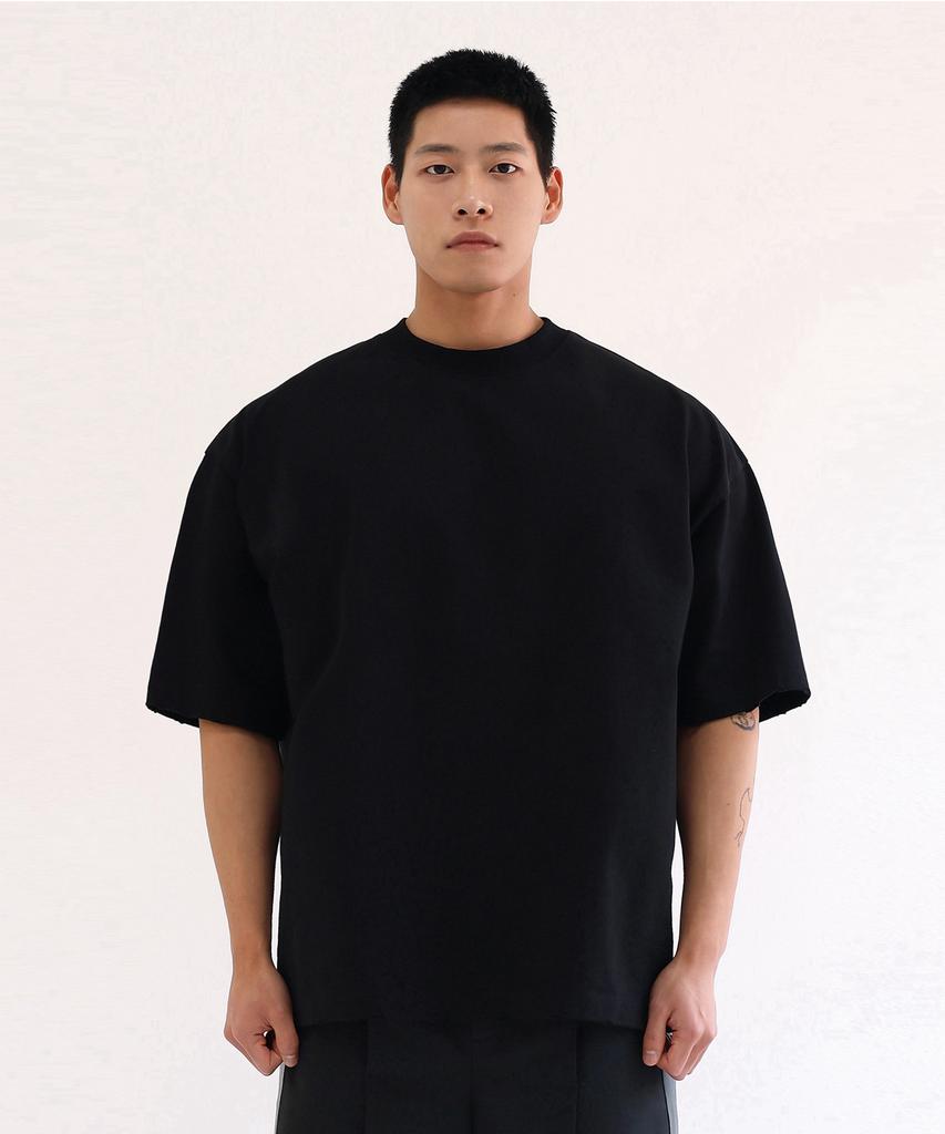 HENTLE Short Sleeve Distressed Oversized T-Shirt (Black)