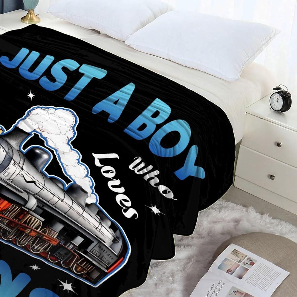 Junge der Züge liebt Decke Niedliches Dampflokmuster Überwurfdecken für Kinder Jungen Gemütliche Weiche Flanelldecke für Sofa Bett Couch