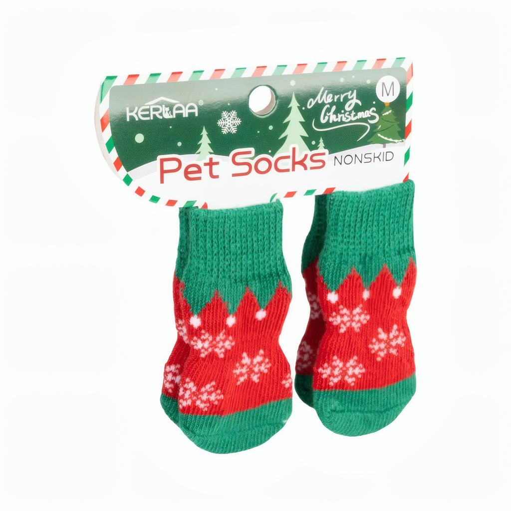 Weihnachts Hundesocken Anti-Rutsch Haustier Pfoten Socken Santa Rentier Schneeflocke Muster Anti-Verlust Warme Weiche Socken für Kleine Mittlere Hunde