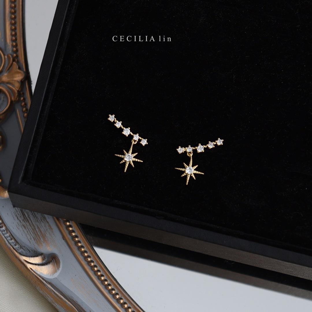 Starry S925 Sterling Silver 14K Gold-Plated Star Pendant Stud Earrings - Korean Japanese Style Gold Pair (Includes Silver Earring Backs)