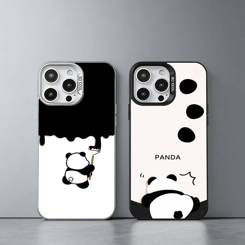 P-Panda illustration Phone Case For iPhone 17,16,15,14,13,12,11 Plus,Pro Max,XS,Colored silver phone case
