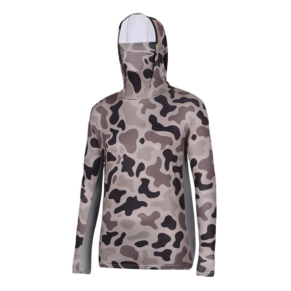 Men's Camouflage Quick-Dry Mesh Fishing Hoodie with Sun Protection Mask