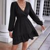 Spring New Arrivals V-Neck Long Sleeve Ruffles A-Line Dress for Women