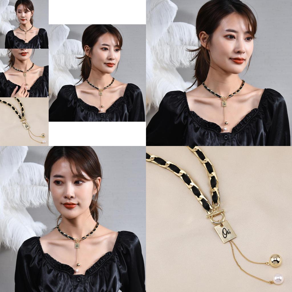 Elegant Koreansk Stil Y-formad Pärlhalsband för Kvinnor Vintage Flätat Modeaccessoar