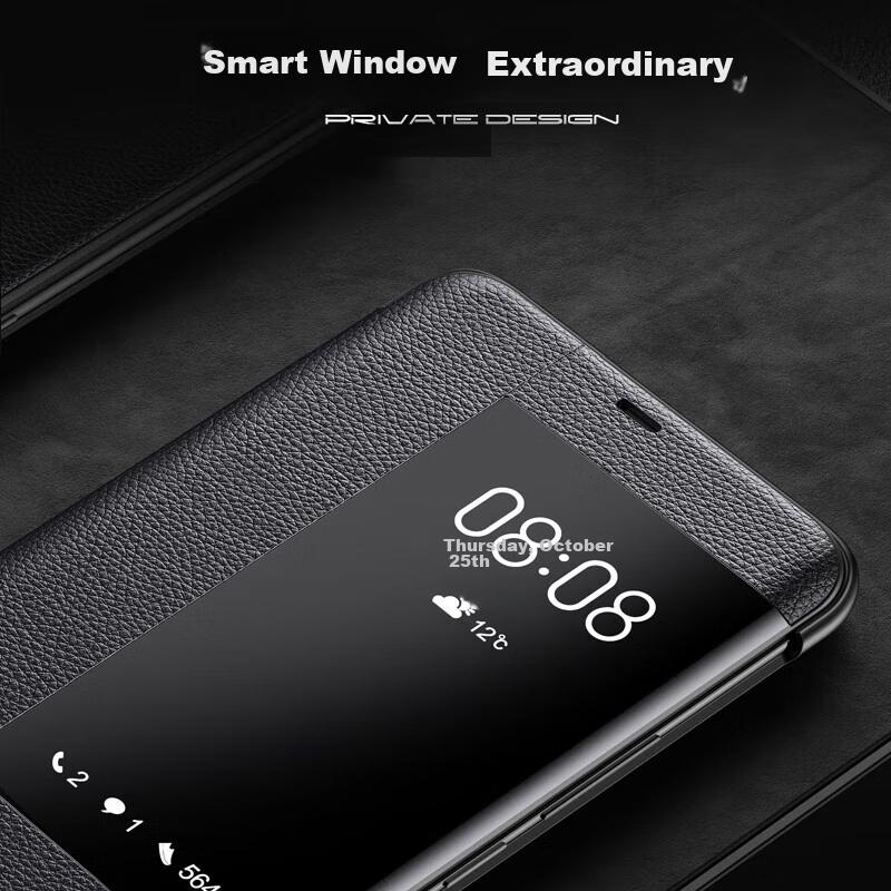 Huawei Mate20 Pro Phone Case, Huawei Mate20 Pro Non-Flip Smart View Window Full Protection Anti-Drop Ultra-Thin Protective Case, Black