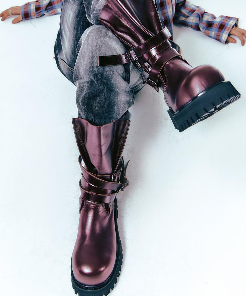 Lanarchive [5011] Wine Maxi Buckle Boots