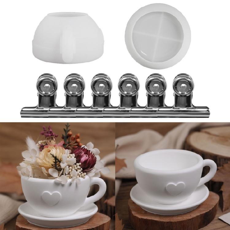 Teacup Candle Holder Silicone Molds with Heart Pattern Handmade Ornament Moulds Silicone Texture for Craft Enthusiasts
