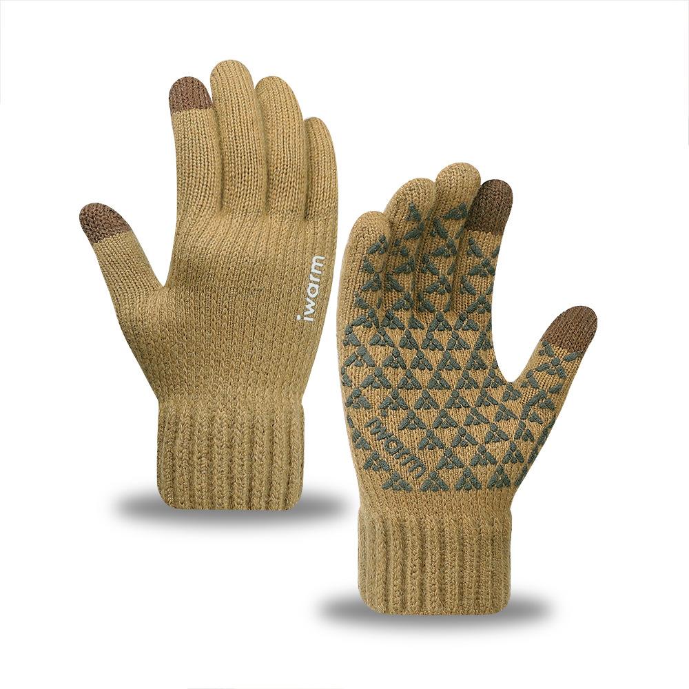 iwarm love warm camel wool men's winter wool gloves piled thickened knitted touch screen gloves