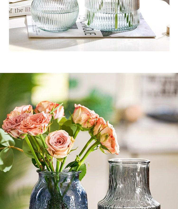 Nordic Glacier Glass Vase for Fresh Flowers, Large Transparent Hydroponic Flower Arrangement Decor for Living Room.
