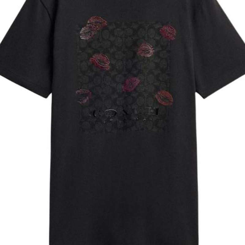 Coach Letter Pattern Printed Round Neck Pullover Short Sleeve T-Shirt Women T-Shirt Charcoal-Black CT013-A5F