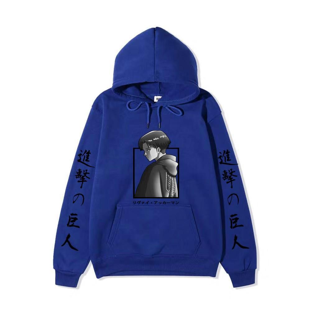 Attack on Titan Levi Ackerman Hoodie Unisex Fleece Sweatshirt Japanese Text Double Sleeve Print Autumn Winter Pullover