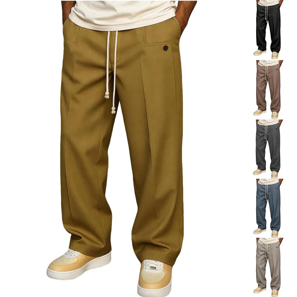 Men's Drawstring Elastic Waist Baggy Sweatpants Loose Wide Leg Long Pants With Pocket