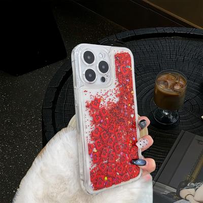 Red Quicksand Shell Suitable for Apple 16pro Protective Case IPhone 15 Mobile Phone Case 14 13 Soft Edge 12 Transparent Shell