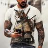 Men's T Shirts Japanese Samurai Cat Printed T-Shirt Funny 3D Animal Graphic T-Shirts  Casual O-neck Loose Tops Short Sleeve Tee