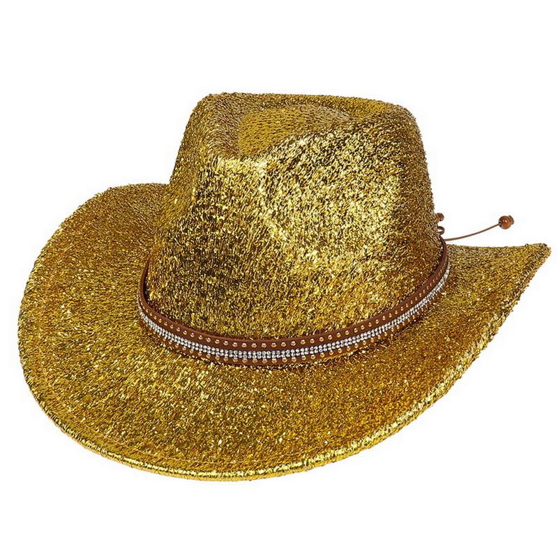 Glitzerndes Cowboyhut Unisex Westernstil Breiter Rand Fedora Hut für Party Festival Cosplay