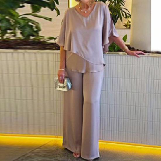 2 Stück/Set Damen Top Hose Anzug V-Ausschnitt Fledermausärmel Unregelmäßiger Saum