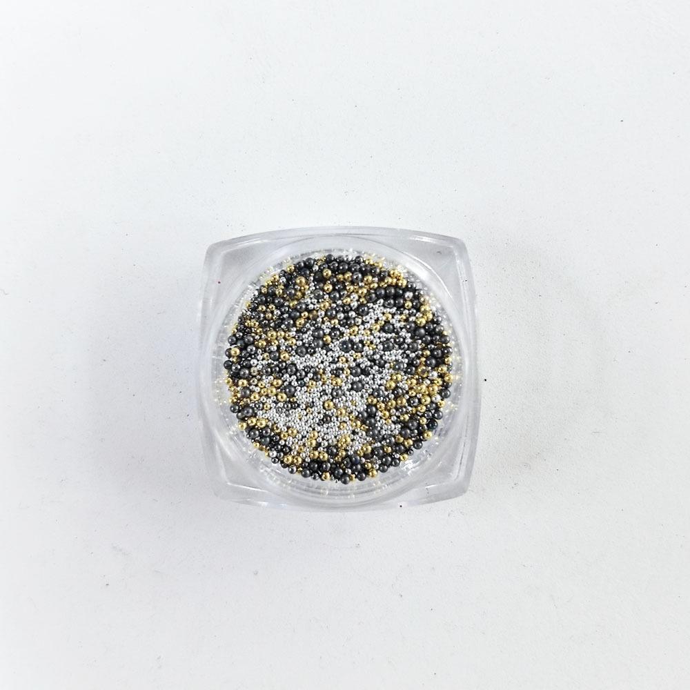 Mini Mixed Size Gold & Silver Steel Beads for Nail Art - Super Fine Round Metal Ornaments
