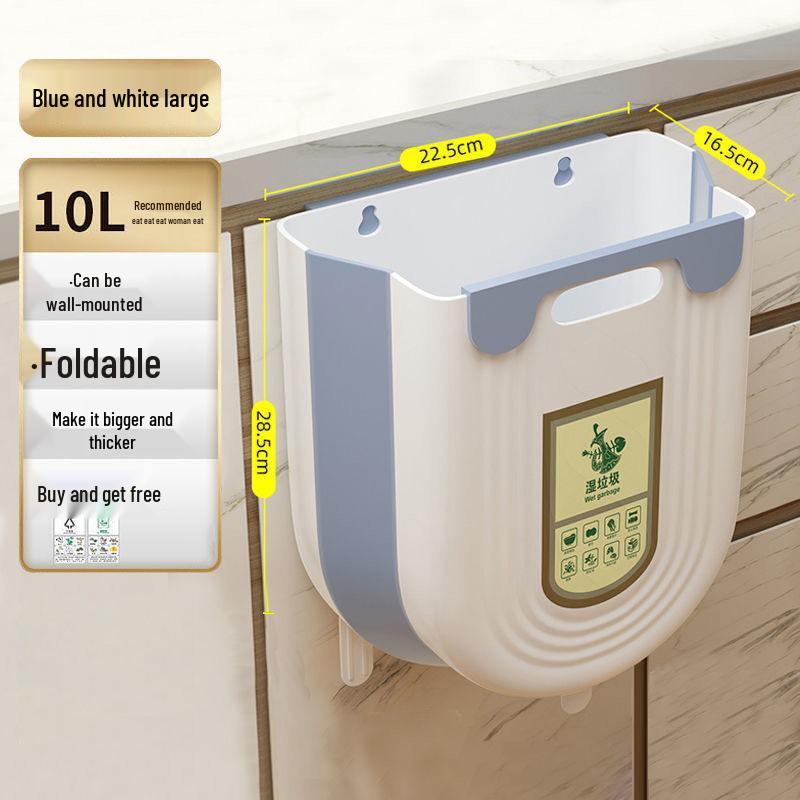 Foldable Hanging Kitchen Trash Bin for Food Waste - Wall or Cabinet Mount
