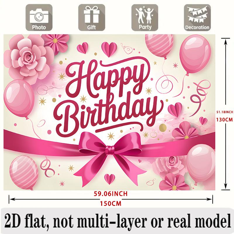 Party Backdrop Pink Flat Roses Bows Balloons Event Backdrop Decoration Birthday Party Decor