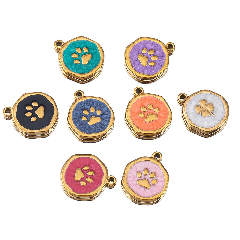 4-8pcs Stainless Steel Enamel Star Heart Eye Shell Sun Round Random Charm Base Anklet Pendant DIY Earring Necklace Jewelry Makin