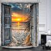 Ocean Beach Summer Coastal Shower Curtain 60Wx72L Inch Seaside Sea Wave Scenery Hawaiian Nautical Sunset LandscapeBarn Door Bath