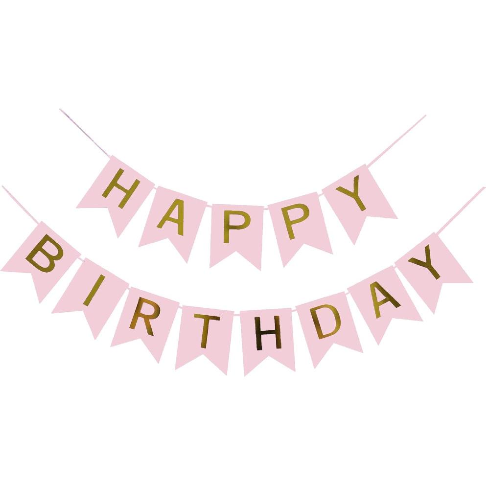 Happy Birthday Banner Pink Birthday Signs Party Supplies Garland Decorations Nursery Hanging Decor (Soft Pink)