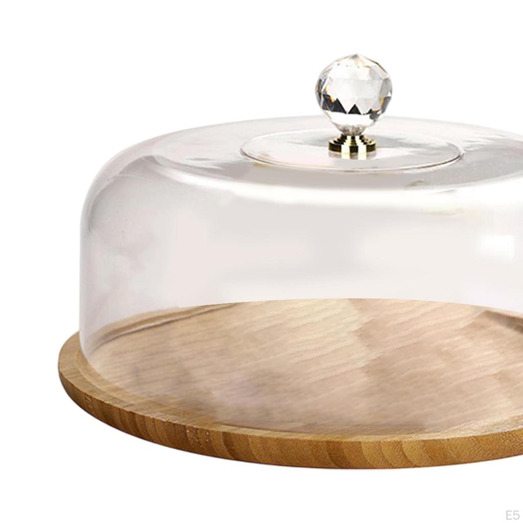 Bamboo Cake Stand with Dome Bread Storage Appetizer Plate Holder Serving Tray for