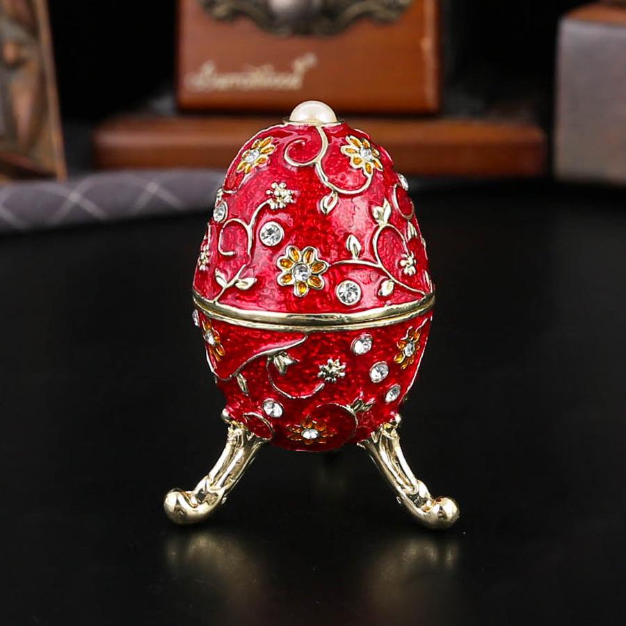 European Retro Diamond-encrusted Egg-shaped Jewelry Box Metal Enamel Color Creative Flip Ring Necklace Earrings Storage