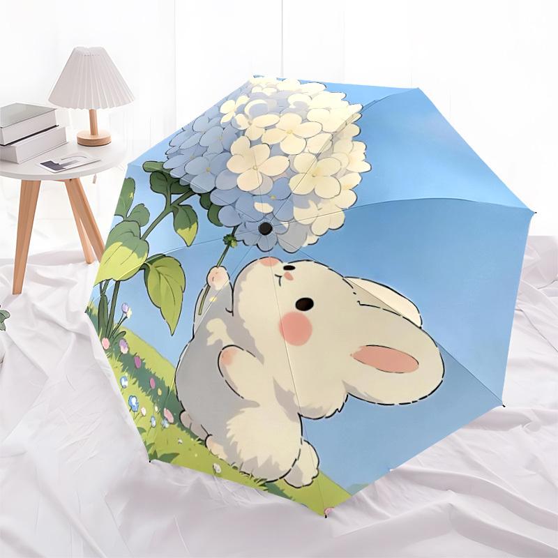 1pc Bunny Flower Automatic Open/Close Umbrella, Windproof, Folding Compact Umbrella with Lightweight Design for Women/Men065