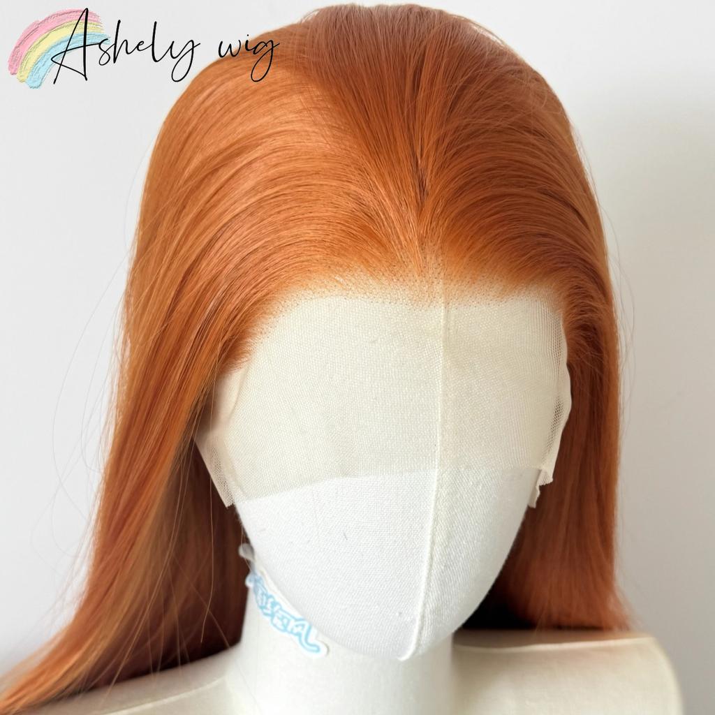 Orange Synthetic Lace Front Wig Long Straight Hair High Temperature Fibers Natural Looking Synthetic Wig High Quality Cosplay